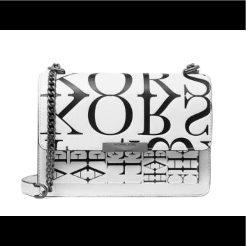 JADE LARGE NEWSPRINT LOGO LEATHER CROSSBODY BAG